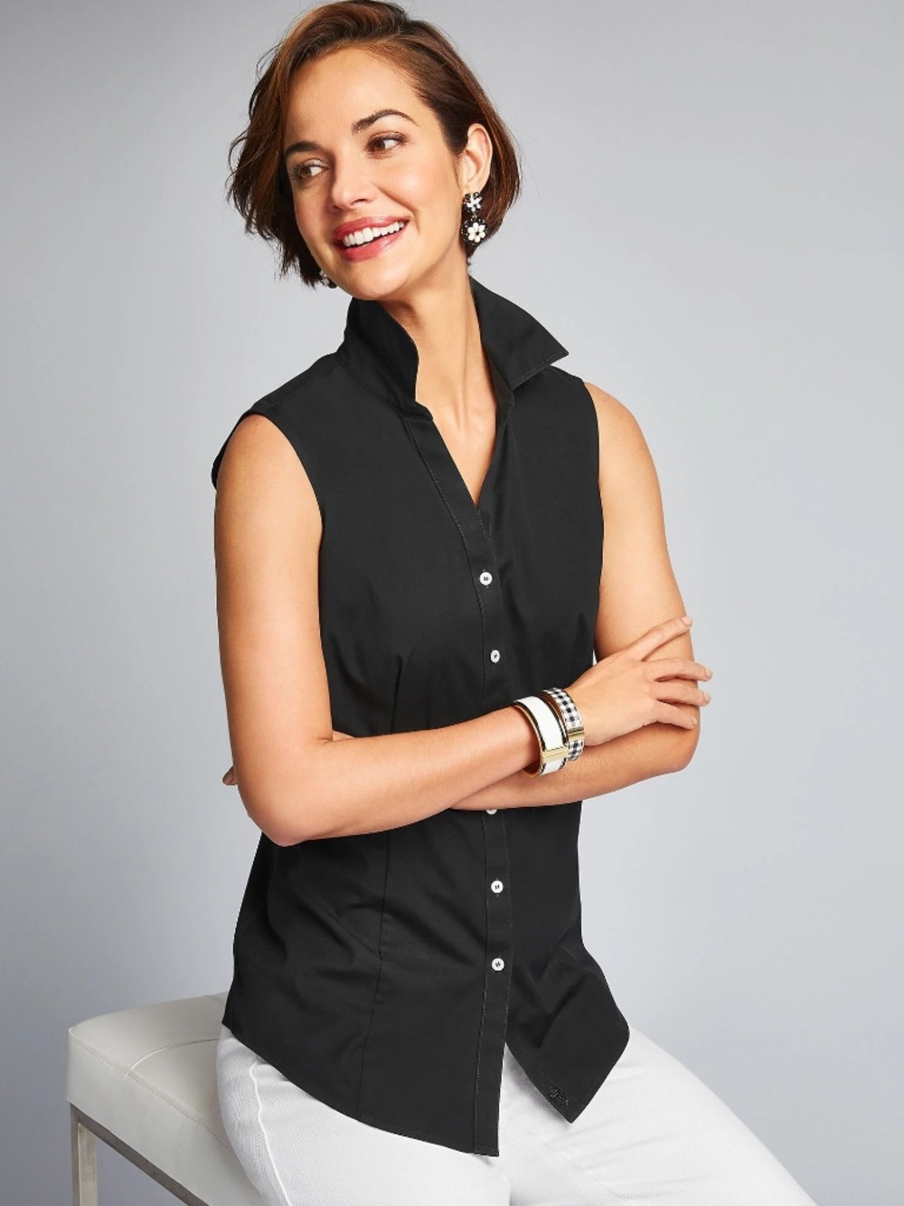 TALBOTS NON-IRON SLEEVELESS PERFECT BLACK SHIRT 3X EUC